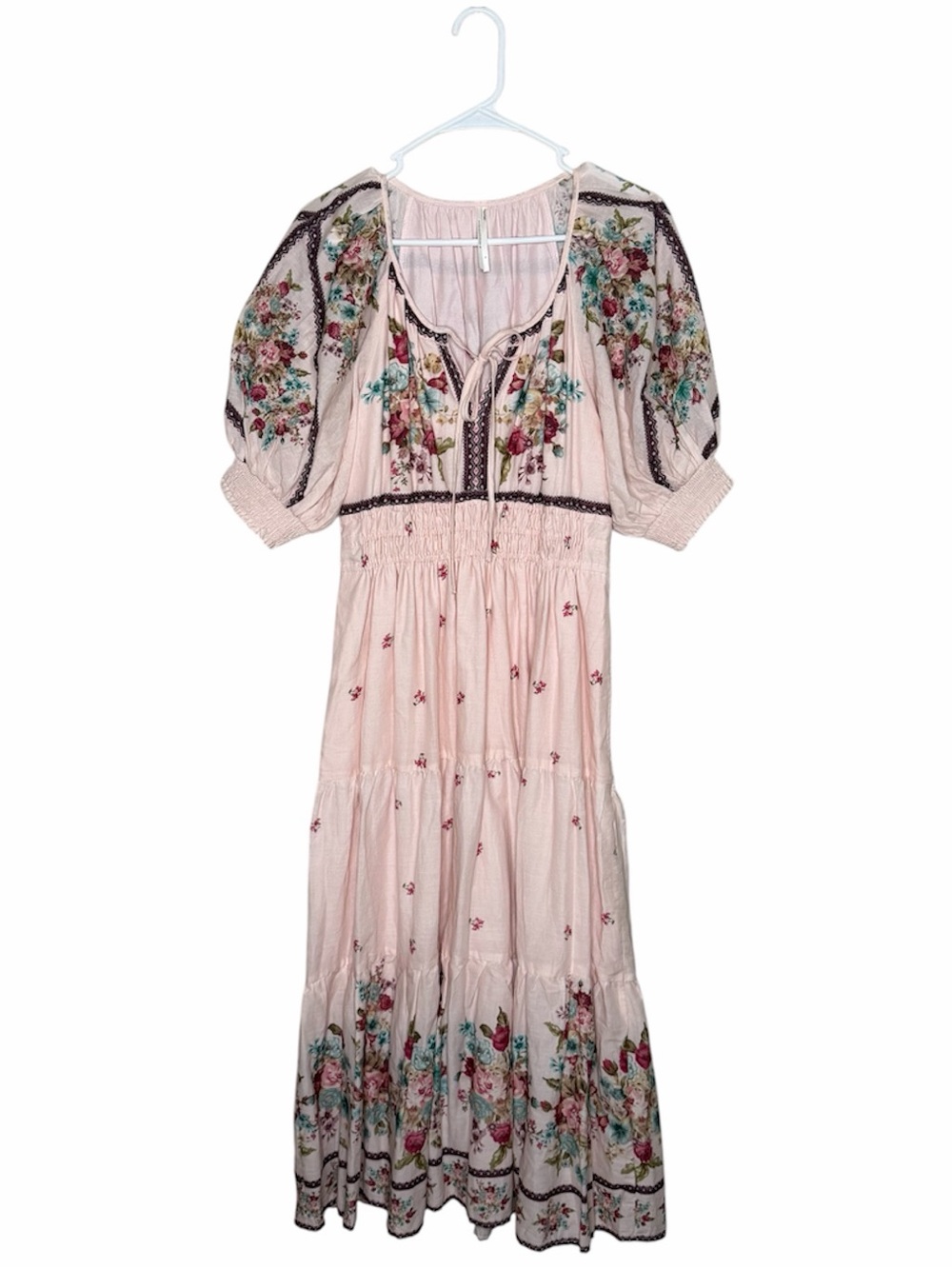 Anthropologie Somerset Puff Sleeve Maxi Dress Size Small Pink Floral Sundress - Picture 4 of 13